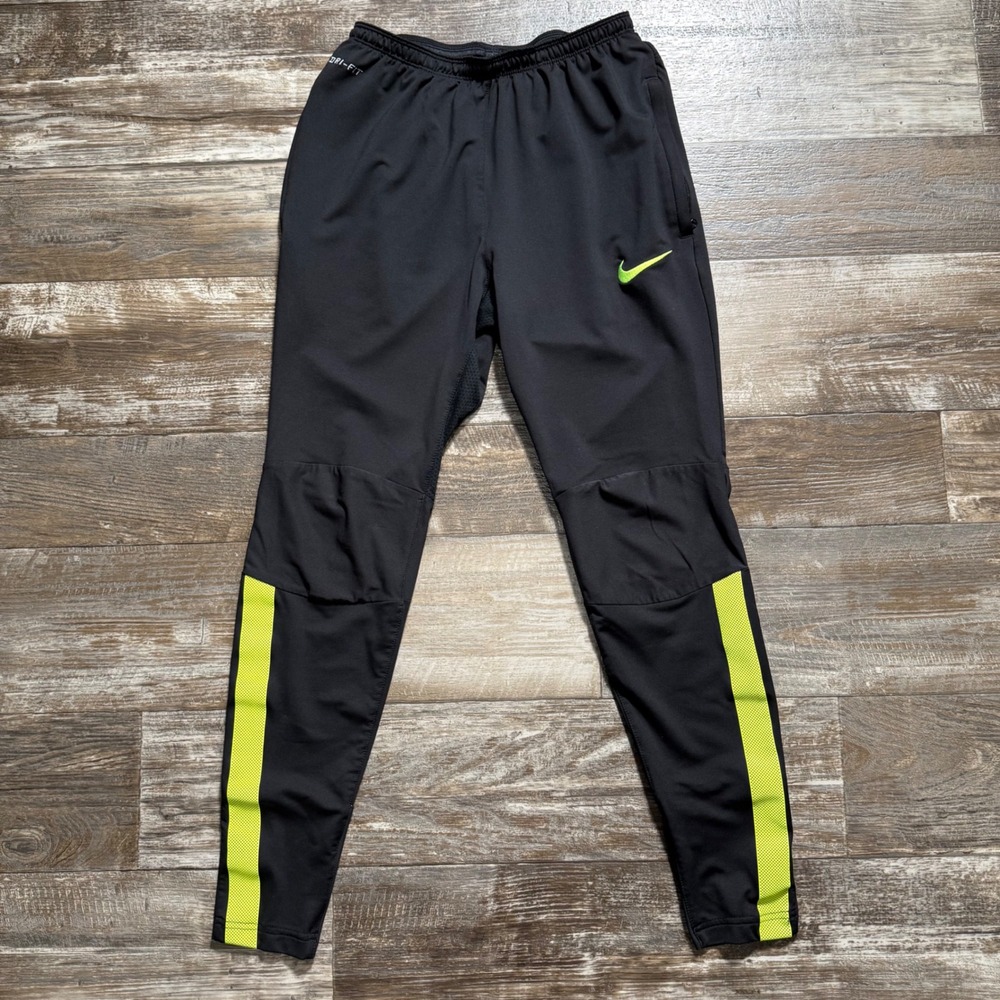 Nike Dri-FIT Training Pants Mens Small Black Volt Neon Soccer Joggers Running